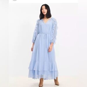 LOFT Powder Lavender Ruffle Sleeve Maxi Dress